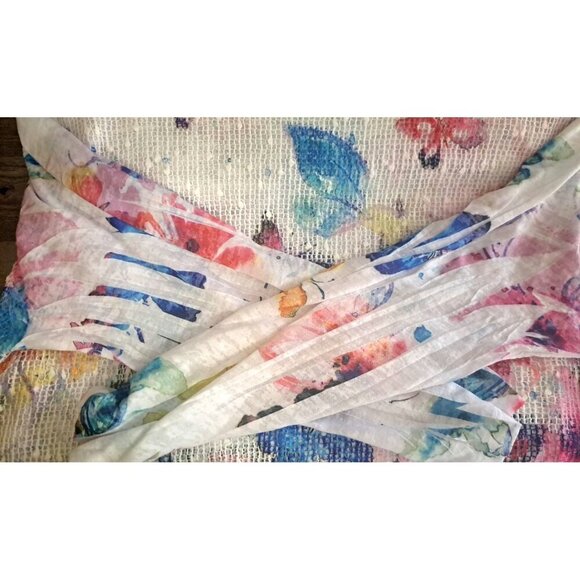 Jess & Jane 1X Long Sleeve Boat Neck Multicolor Butterfly Print Layered Top - Picture 6 of 9